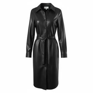 Hugo Boss Dalelli Faux Leather Shirt Dress Belted Black Midi Size 2 Modern Chic